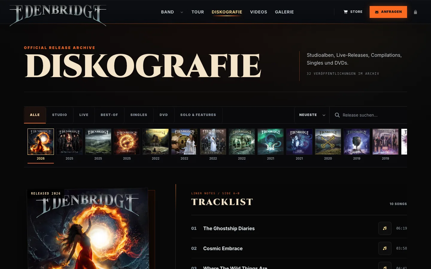 Diskografie von Edenbridge mit Release-Archiv und Tracklist