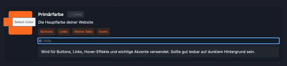 Die meisten Optionen verfügen über Hilfetexte