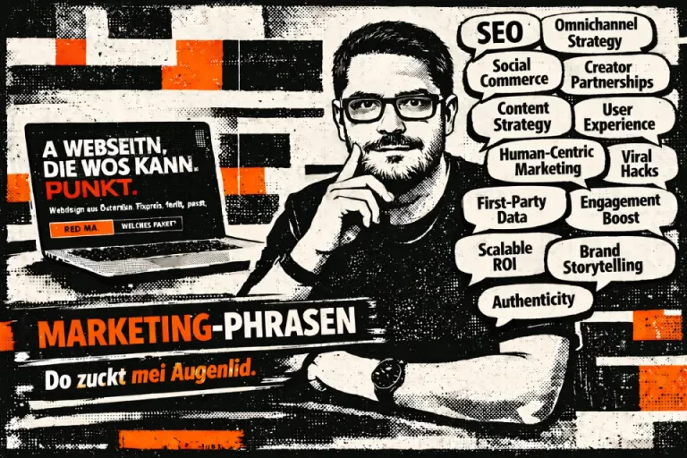 Buzzwords im Marketing. Bild zeigt mich grübelnd