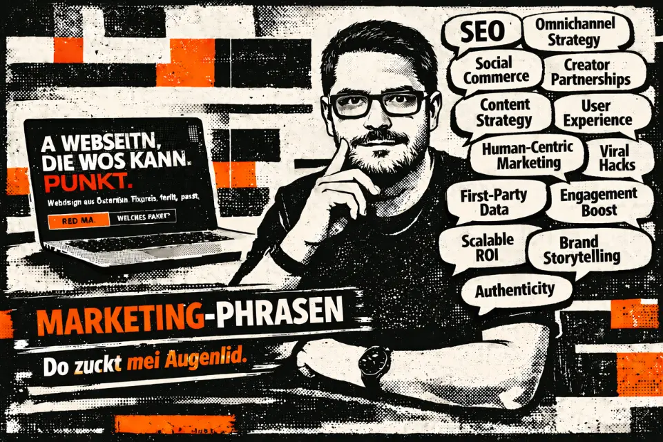 Buzzwords im Marketing. Bild zeigt mich grübelnd