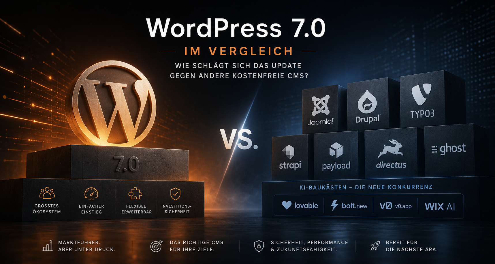 WordPress 7.0 im Vergleich: Wie schlägt sich das Update gegen andere kostenfreie CMS?